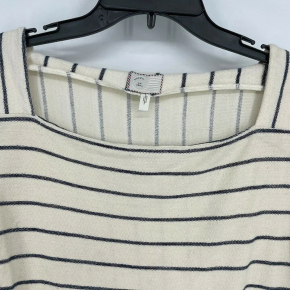 Anthropologie T-Shirt Women’s Sz S Pullover Boat Neck Ribbed Sleeves Cream/Navy - Picture 7 of 10